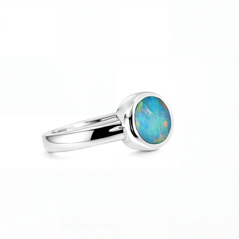 Doublet Opal Ring in 925 Sterling Silver - Multicolour - Australian Opal Cutters and Pearl Divers