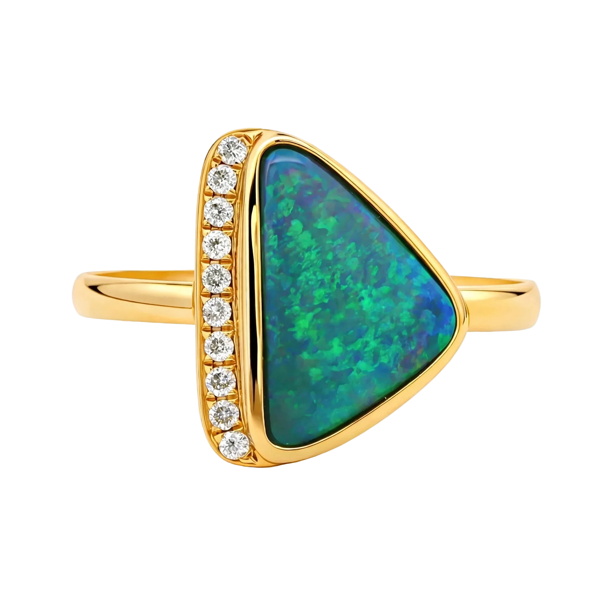 Australian Black Opal Ring set in 14K Yellow Gold - Australian Opal Cutters and Pearl Divers