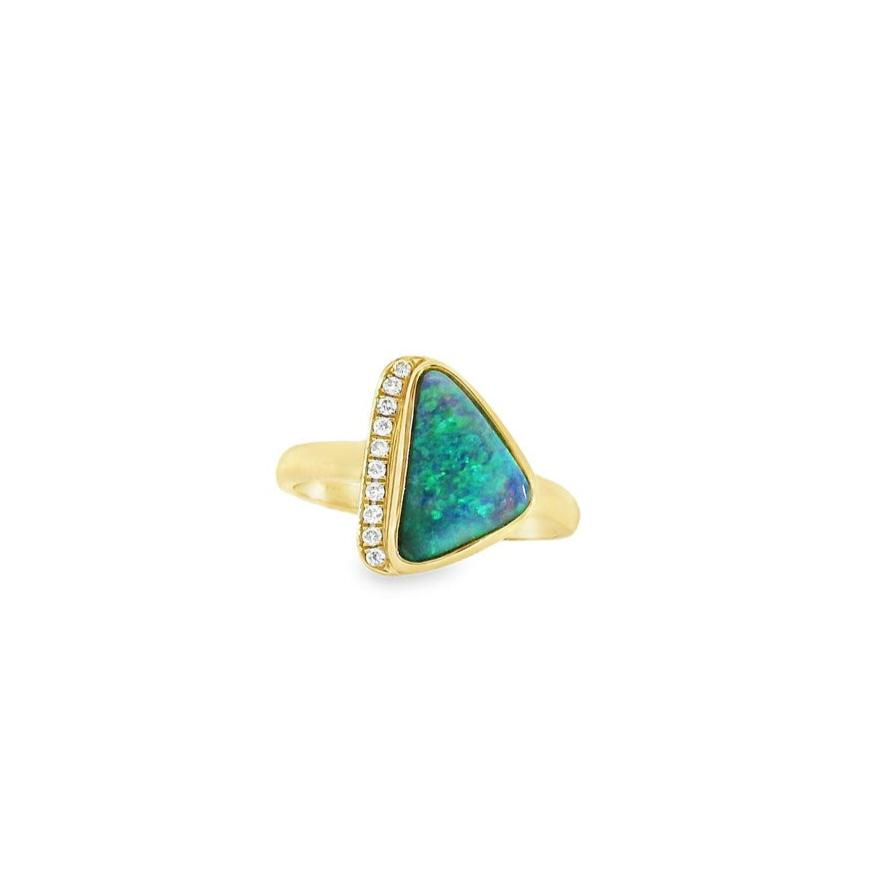 Australian Opal Black Ring Set in 14K Yellow Gold