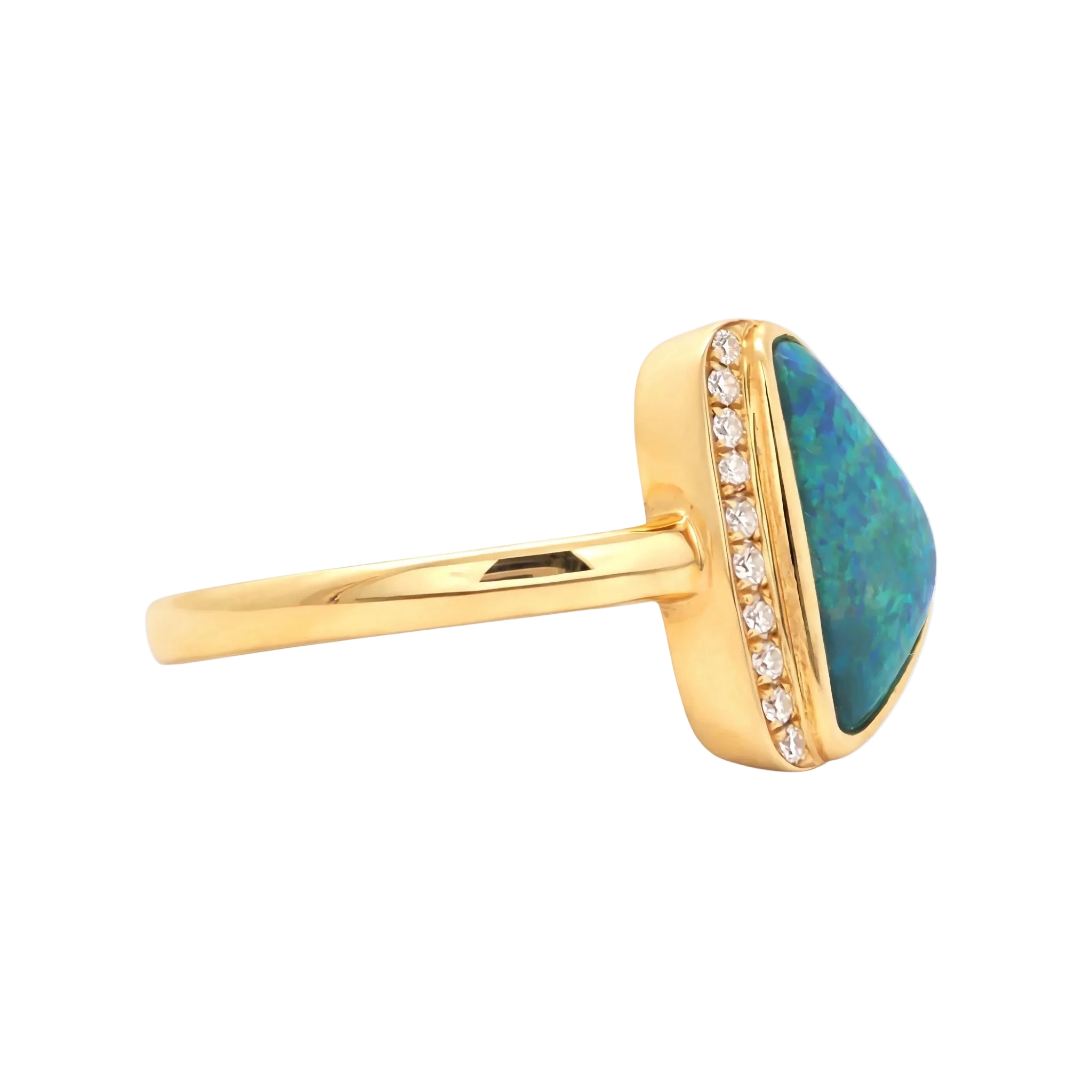 Australian Black Opal Ring set in 14K Yellow Gold - Australian Opal Cutters and Pearl Divers