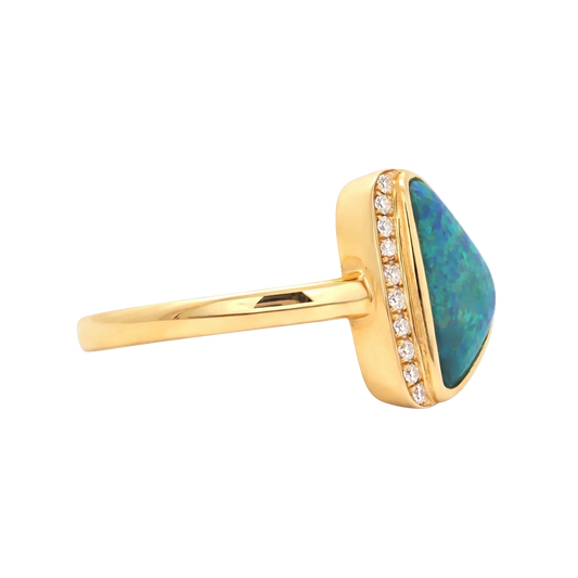 Australian Black Opal Ring set in 14K Yellow Gold - Australian Opal Cutters and Pearl Divers