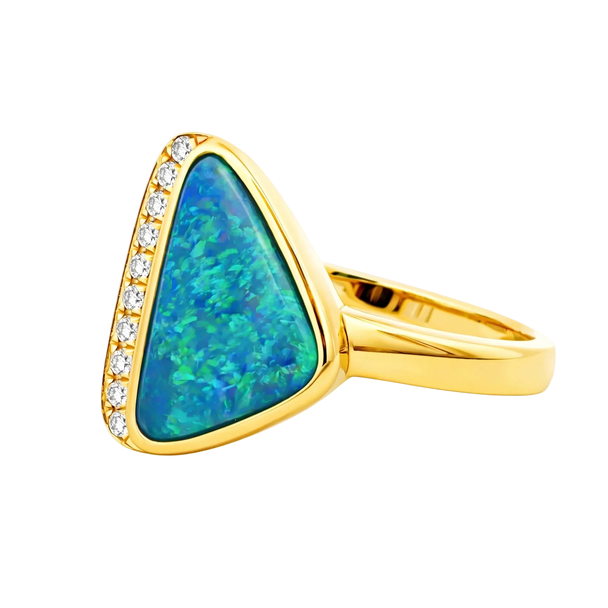 Australian Black Opal Ring set in 14K Yellow Gold - Australian Opal Cutters and Pearl Divers
