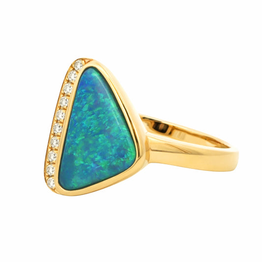 Australian Black Opal Ring set in 14K Yellow Gold