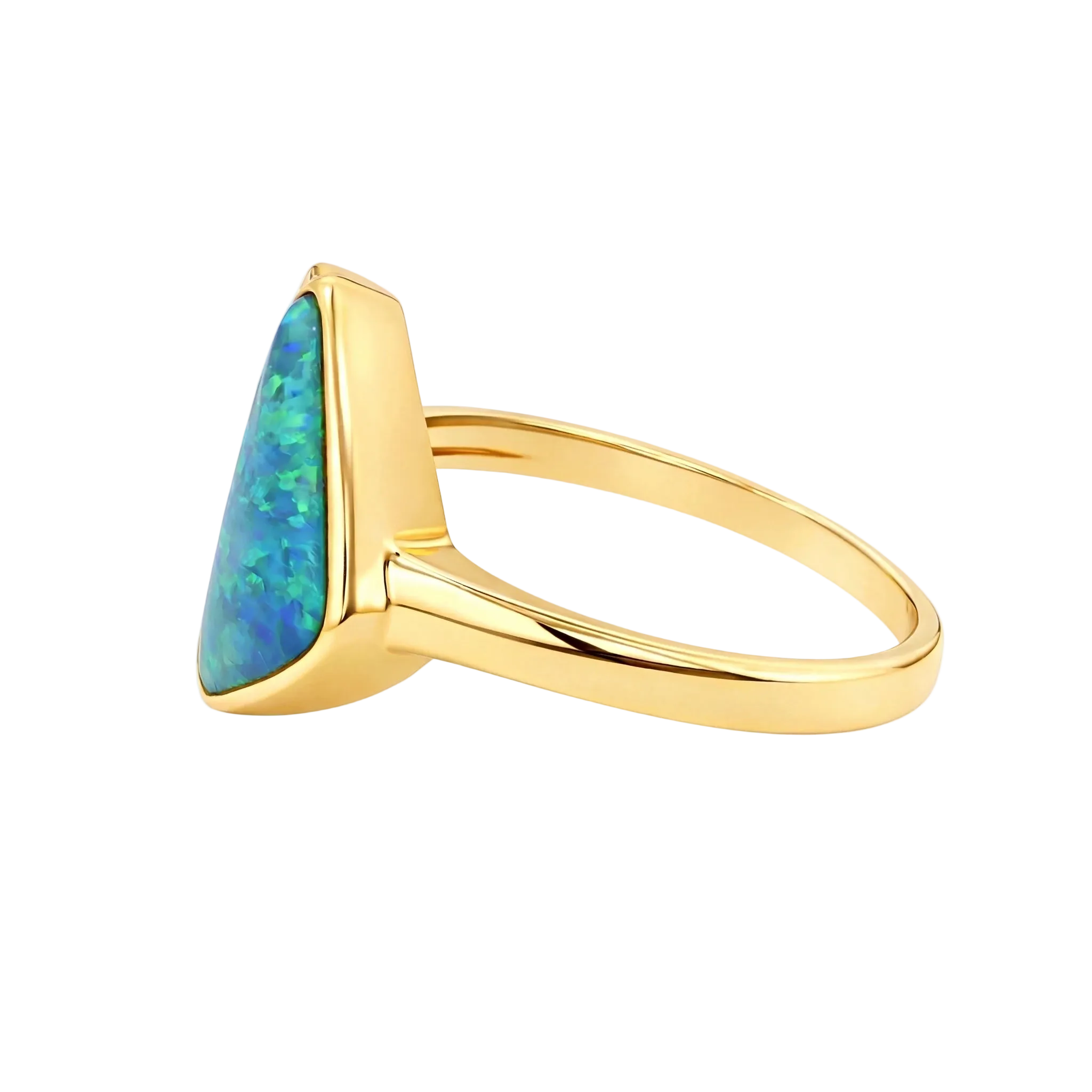 Australian Black Opal Ring set in 14K Yellow Gold - Australian Opal Cutters and Pearl Divers