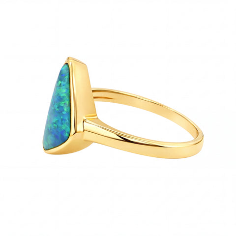 Australian Black Opal Ring set in 14K Yellow Gold