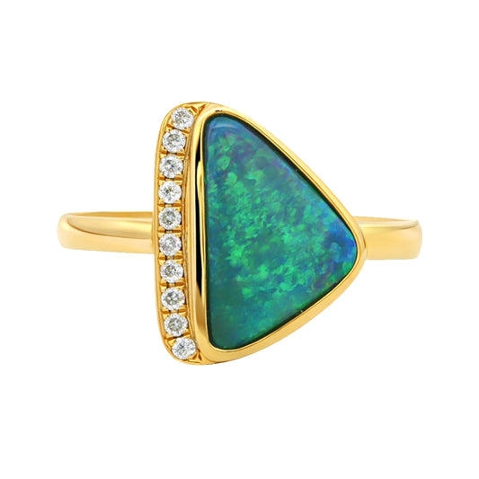 Australian Black Opal Ring set in 14K Yellow Gold