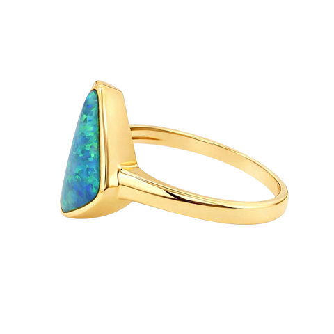 Australian Black Opal Ring set in 14K Yellow Gold - Australian Opal Cutters and Pearl Divers