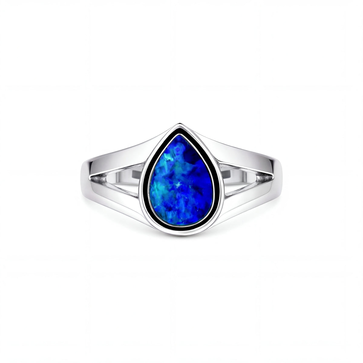 Doublet Opal Ring in 925 Sterling Silver - Green-Blue