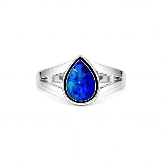 Doublet Opal Ring in 925 Sterling Silver - Green-Blue - Australian Opal Cutters and Pearl Divers
