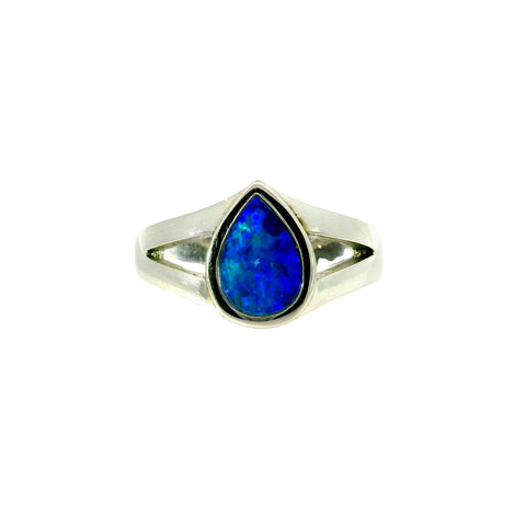 Doublet Opal Ring in 925 Sterling Silver - Green-Blue