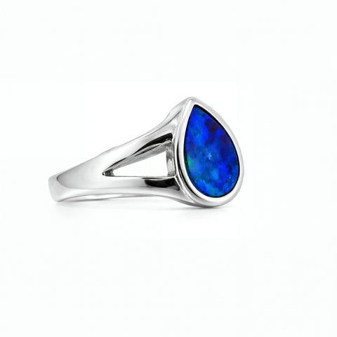 Doublet Opal Ring in 925 Sterling Silver - Green-Blue