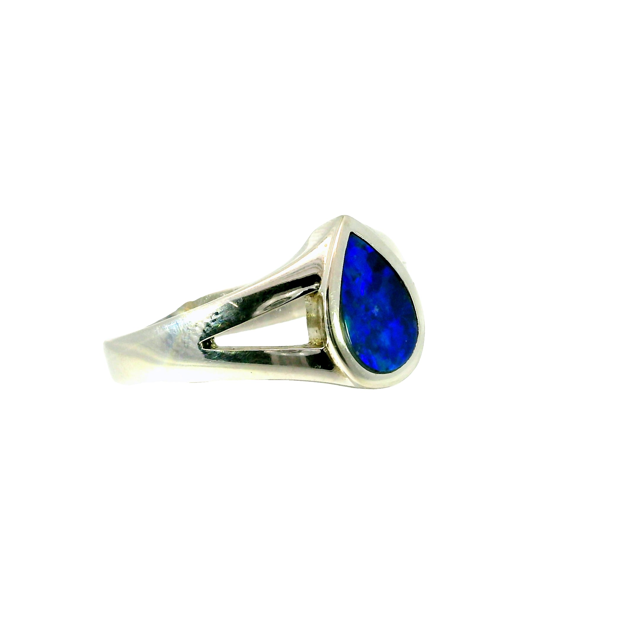 Doublet Opal Ring in 925 Sterling Silver - Green-Blue