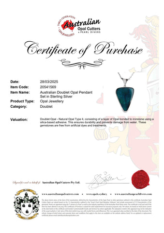 Doublet Opal Pendant in 925 Sterling Silver - Green-Blue