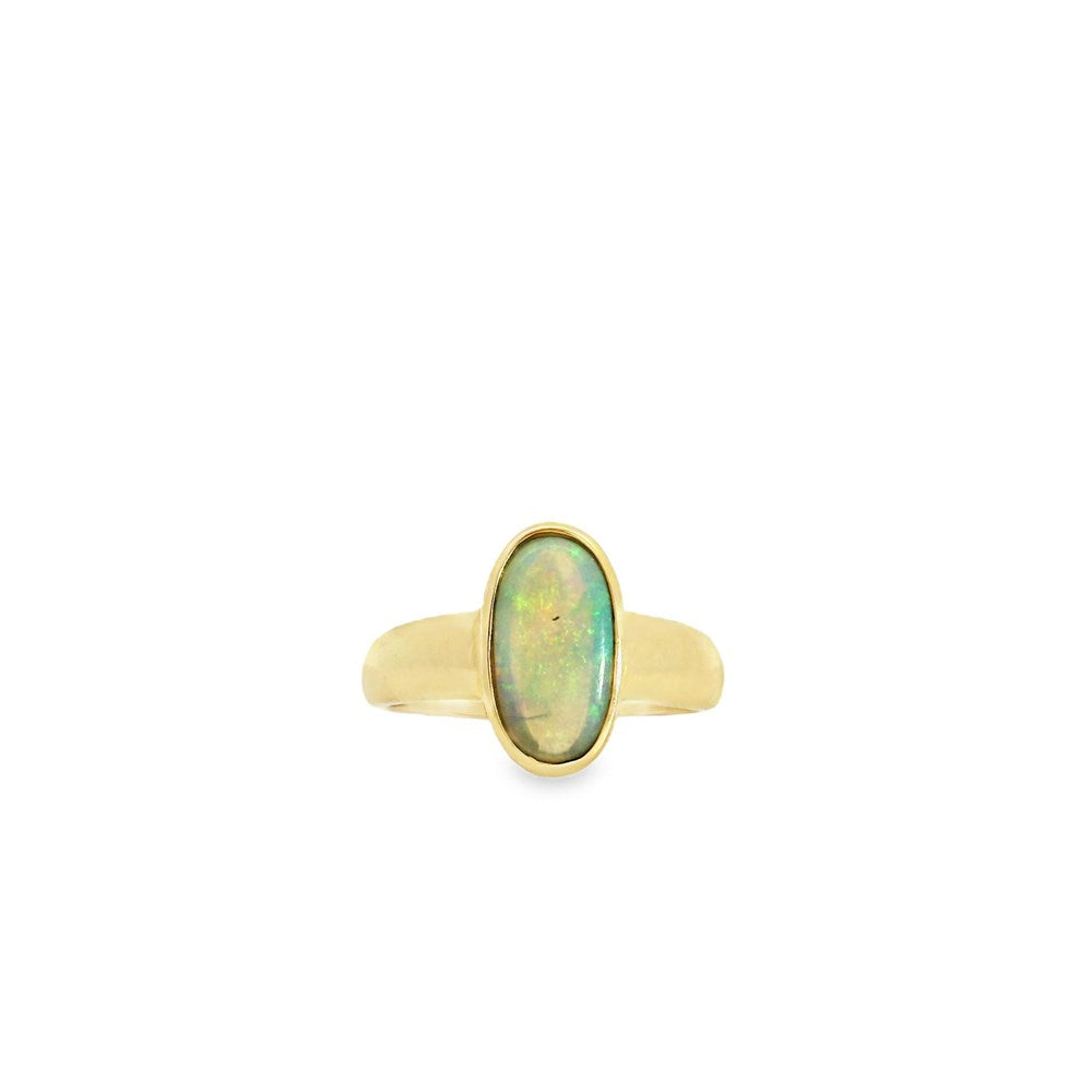 Australian Opal Black Ring Set in 14K Yellow Gold