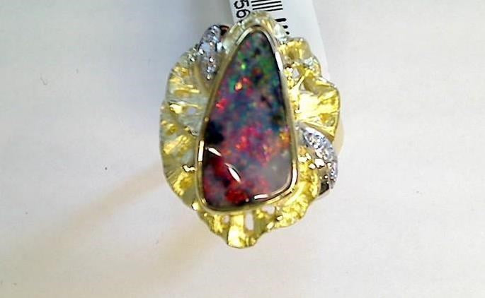 Boulder Opal 4.95 Carat Ring set in  18k Platinum PT900 with 7x G/VS Diamonds TW 0.100 Carats