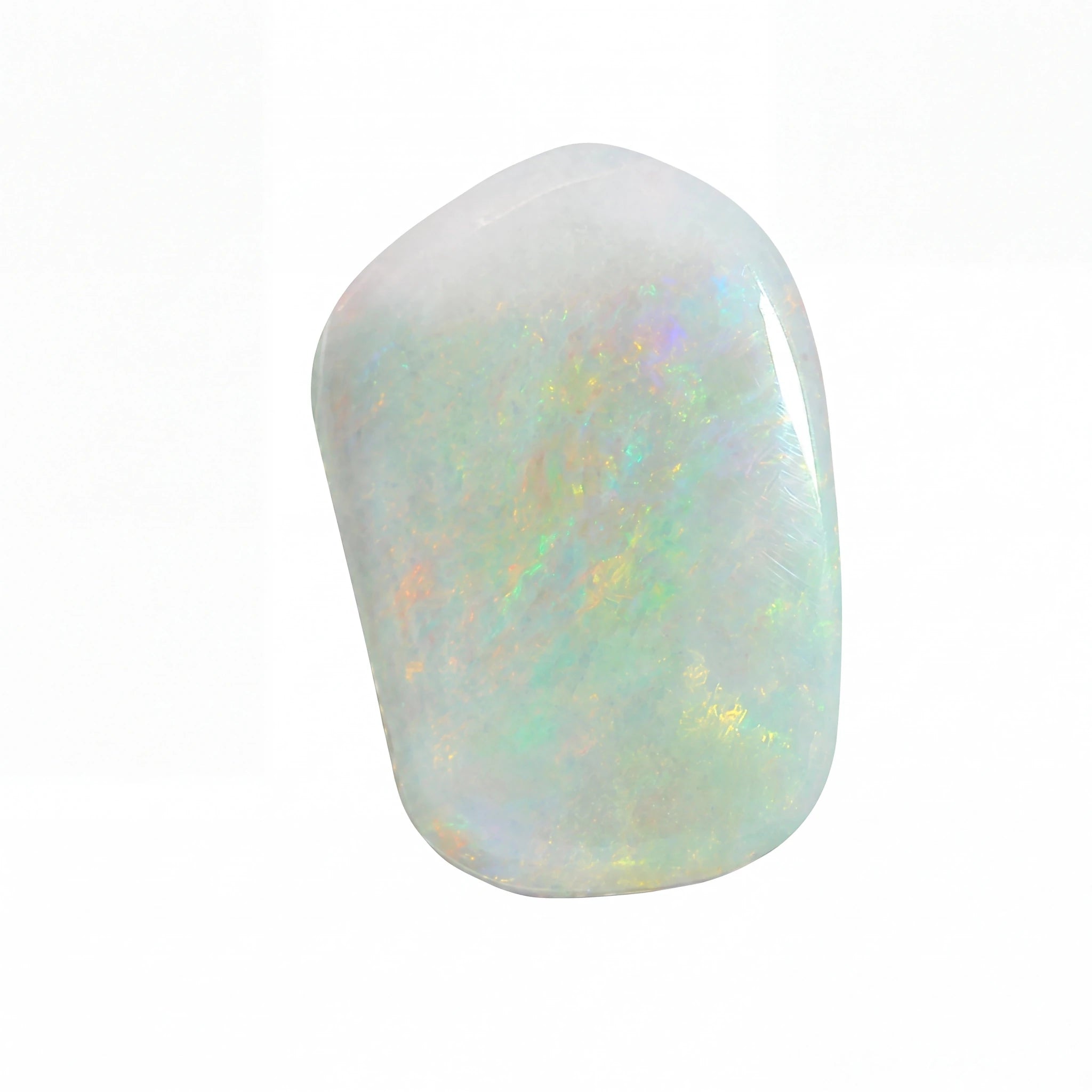 Opal stone with multicolour play on a white background