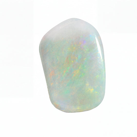 Opal stone with multicolour play on a white background