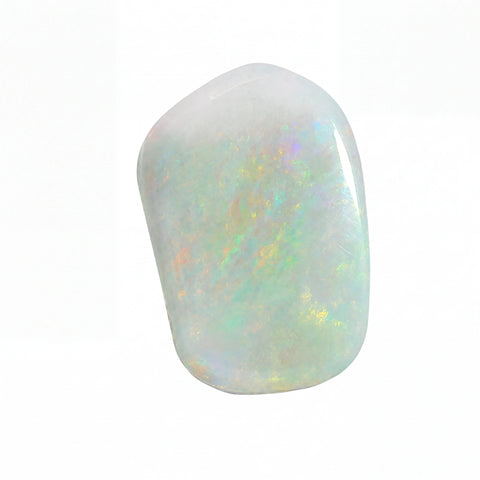 Opal stone with multicolour play on a white background