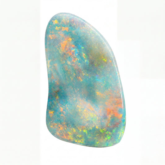 Multicoloured opal stone on a white background