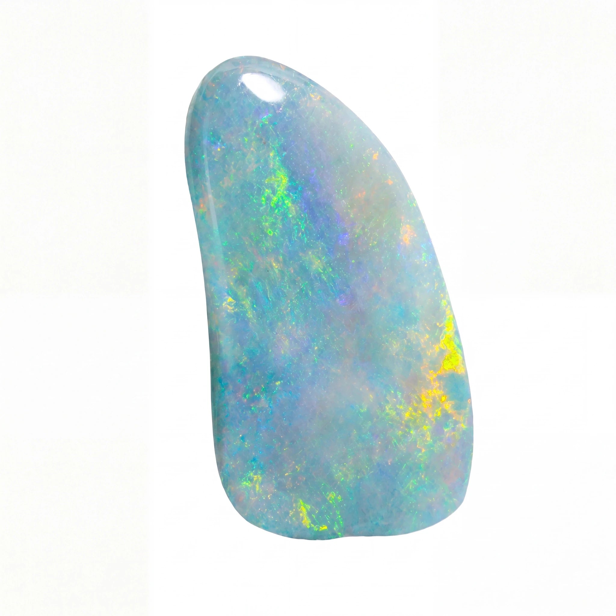 Opal stone with multicolour patterns on a white background
