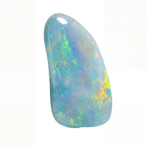 Opal stone with multicolour patterns on a white background