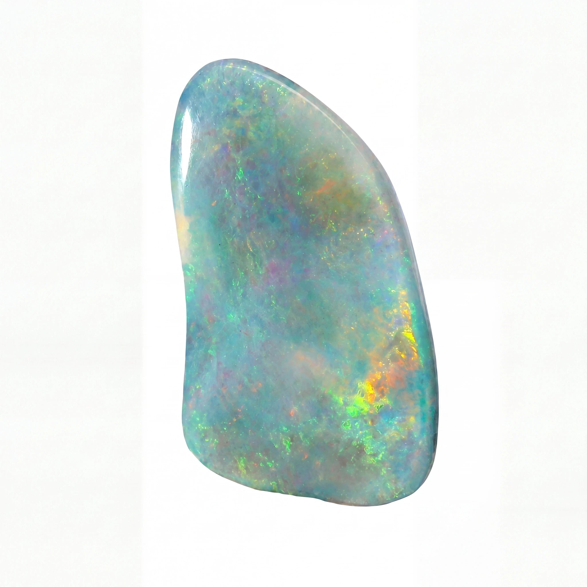 Multicoloured opal stone on a white background