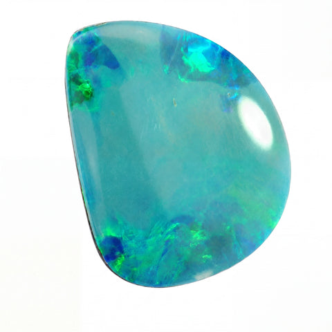 Opal stone with blue and green colorus on a white background