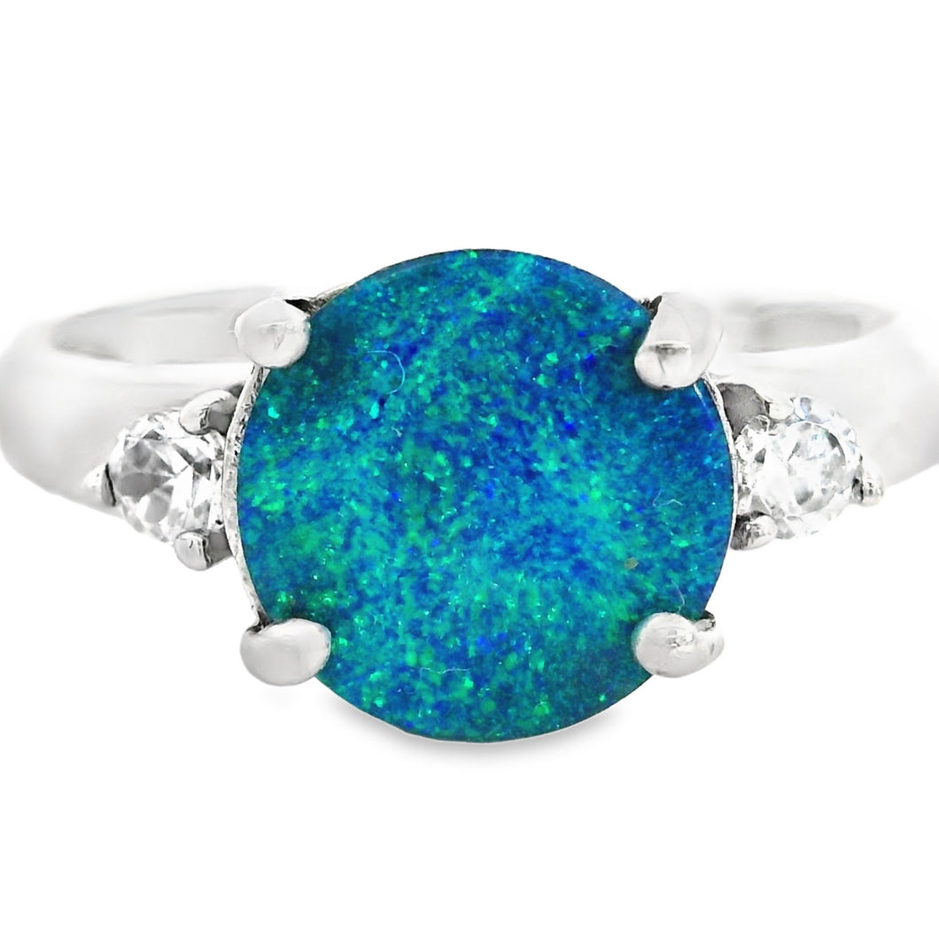 Australian Doublet Opal Ring Set in Sterling Silver