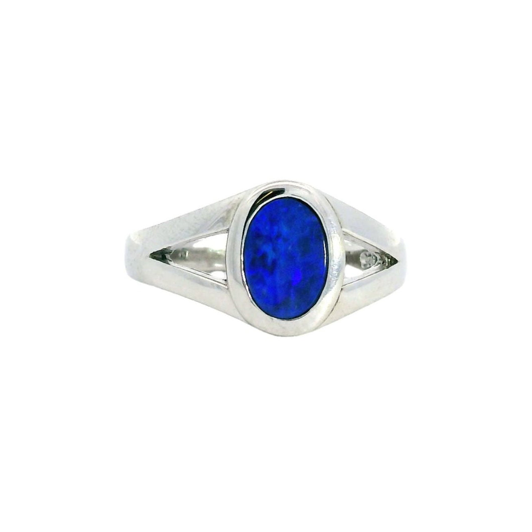 Australian Doublet Opal Ring Set in Sterling Silver