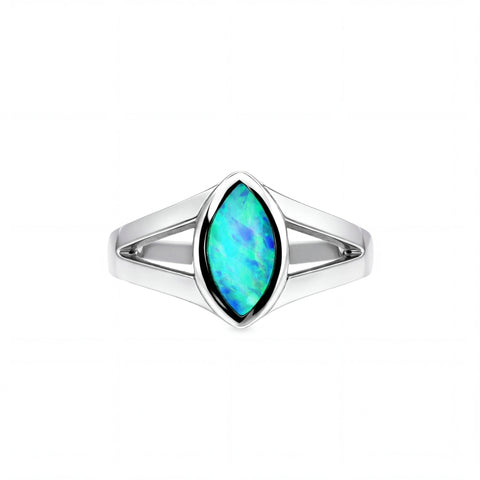 Doublet Opal Ring in 925 Sterling Silver - Green-Blue