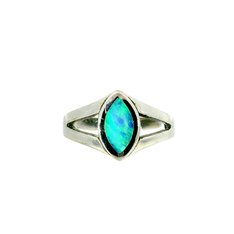 Doublet Opal Ring in 925 Sterling Silver - Green-Blue