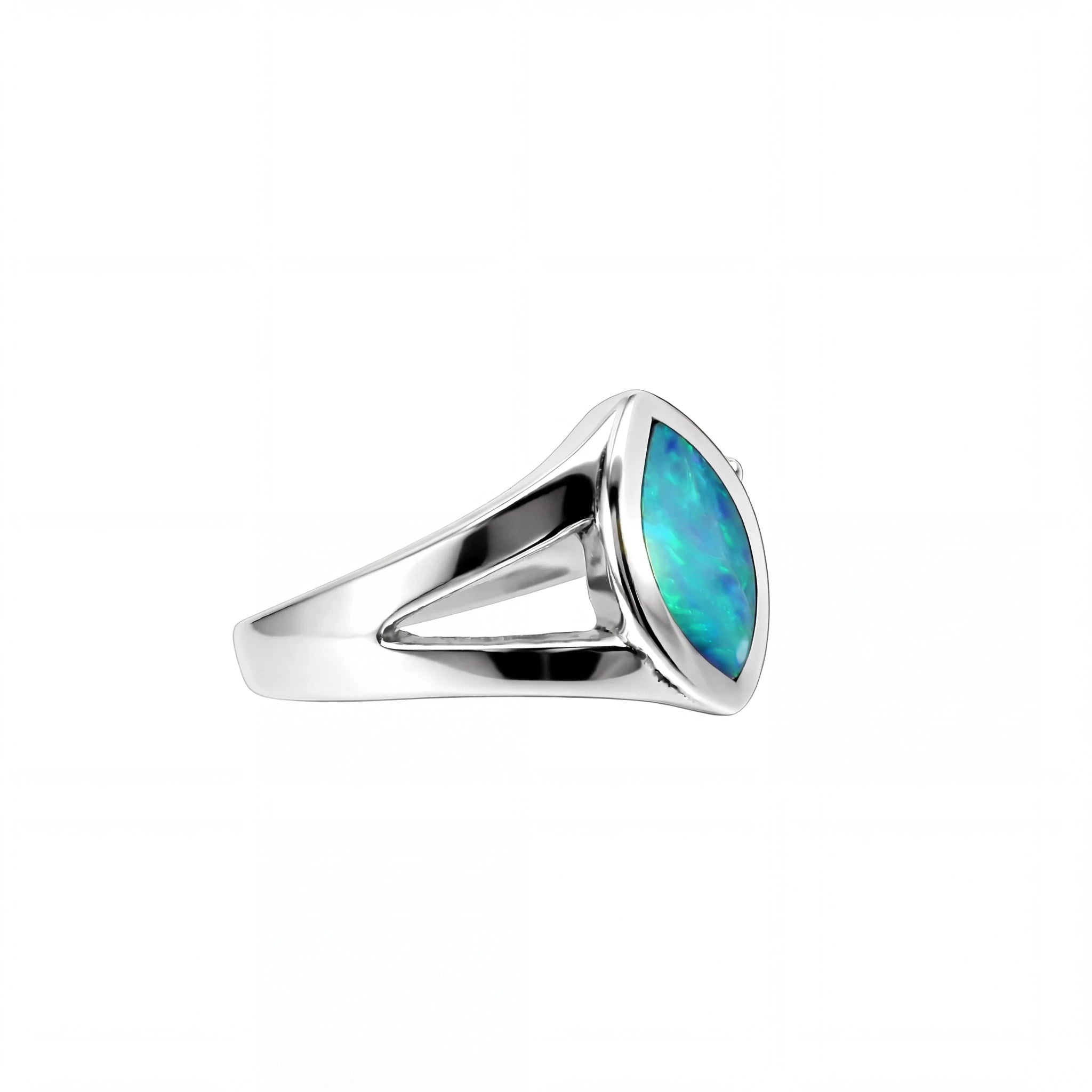 Doublet Opal Ring in 925 Sterling Silver - Green-Blue - Australian Opal Cutters and Pearl Divers