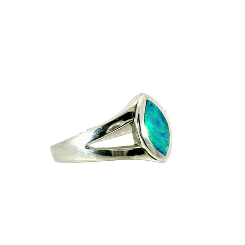 Doublet Opal Ring in 925 Sterling Silver - Green-Blue