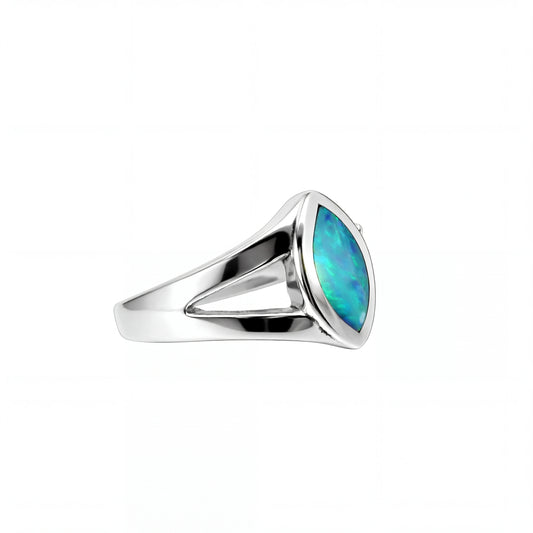 Doublet Opal Ring in 925 Sterling Silver - Green-Blue
