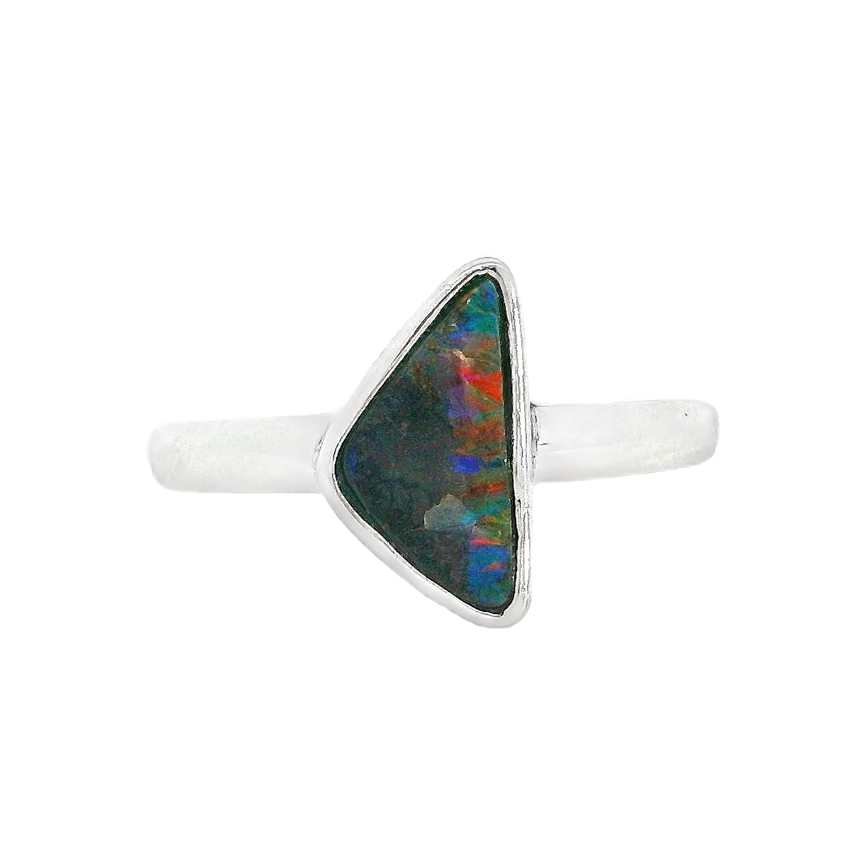 Boulder Opal Ring set in 925 Sterling Silver - Multicolour