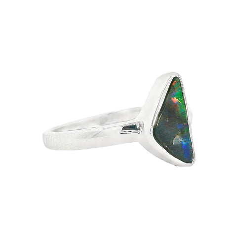 Boulder Opal Ring set in 925 Sterling Silver - Multicolour