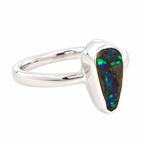 Freeform Australian Boulder Opal Ring set in 925 Sterling Silver