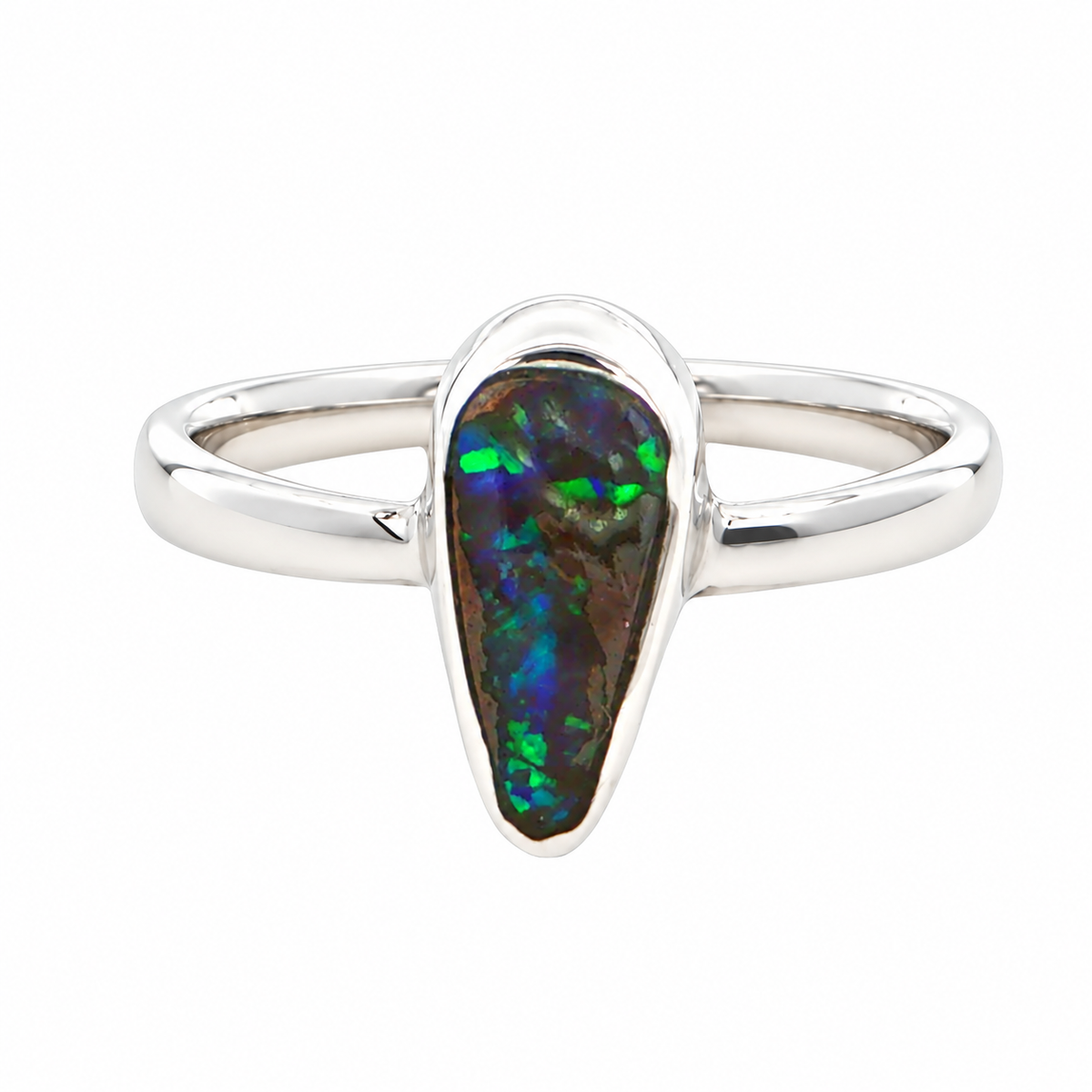 Freeform Australian Boulder Opal Ring set in 925 Sterling Silver