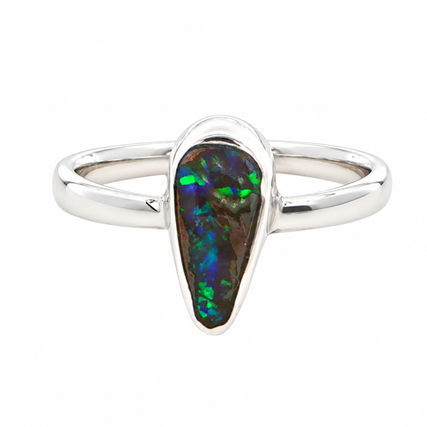 Freeform Australian Boulder Opal Ring set in 925 Sterling Silver
