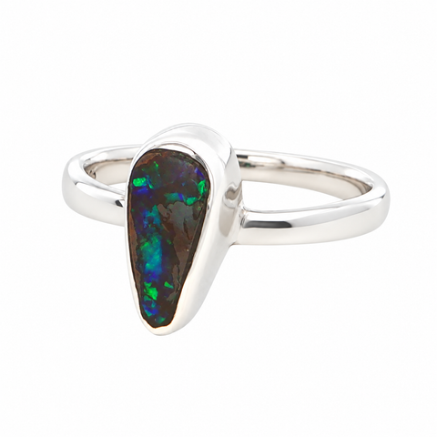 Freeform Australian Boulder Opal Ring set in 925 Sterling Silver