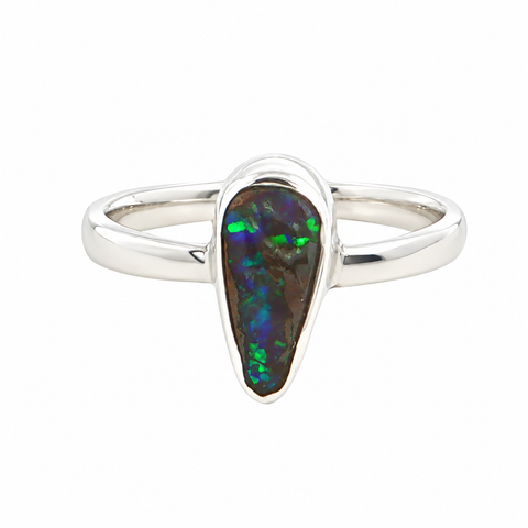 Freeform Australian Boulder Opal Ring set in 925 Sterling Silver