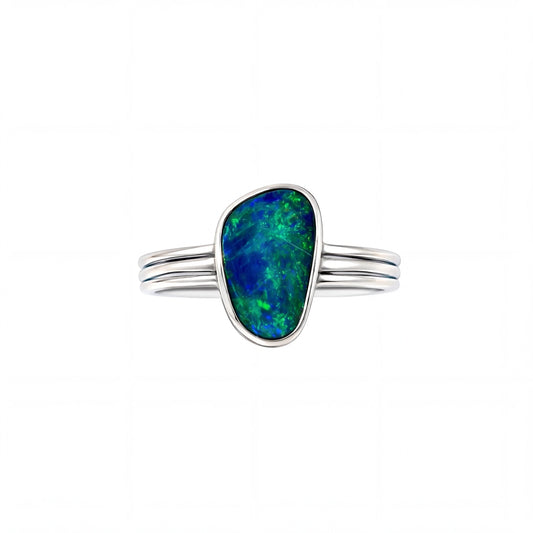 Doublet Opal Ring in 925 Sterling Silver - Multicolour - Australian Opal Cutters and Pearl Divers