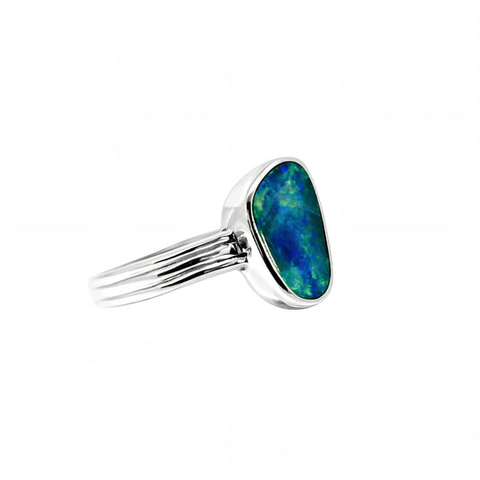 Doublet Opal Ring in 925 Sterling Silver - Multicolour - Australian Opal Cutters and Pearl Divers