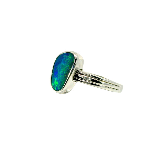 Doublet Opal Ring in 925 Sterling Silver - Multicolour