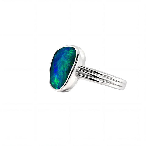 Doublet Opal Ring in 925 Sterling Silver - Multicolour - Australian Opal Cutters and Pearl Divers