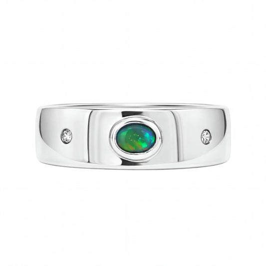 Australian Black Opal Ring set in 925 Sterling Silver - Australian Opal Cutters and Pearl Divers
