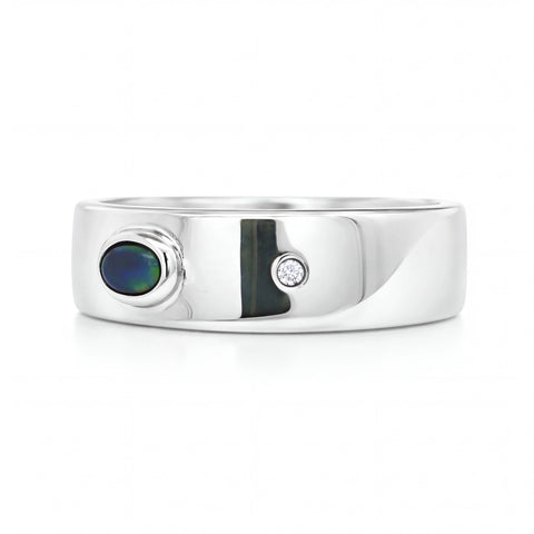 Australian Black Opal Ring set in 925 Sterling Silver - Australian Opal Cutters and Pearl Divers