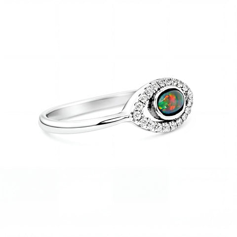 Black Opal Ring In 925 Sterling Silver - Multicolour - Australian Opal Cutters and Pearl Divers