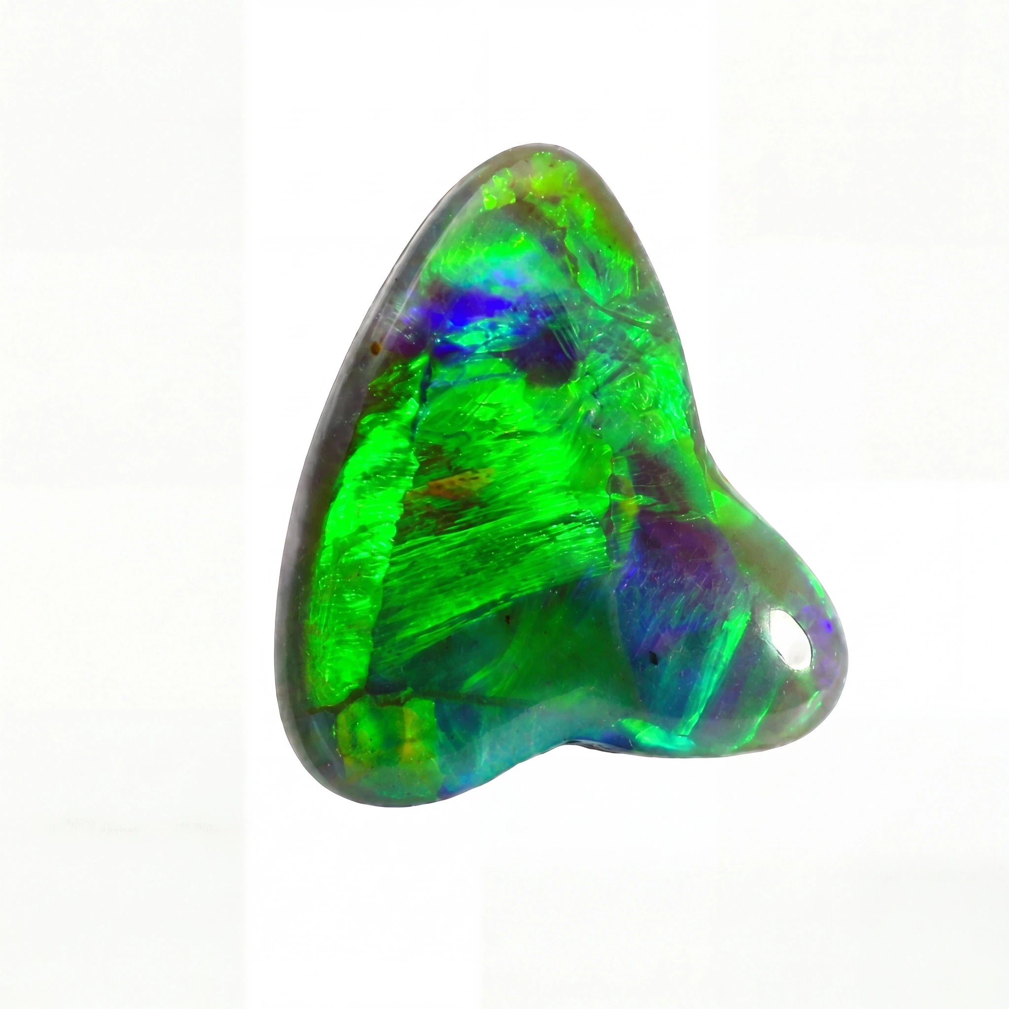Multicoloured opal stone on a white background