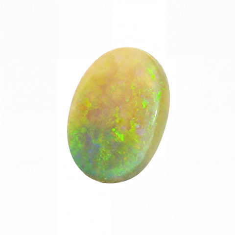 Opal stone with green and yellow colours on a white background